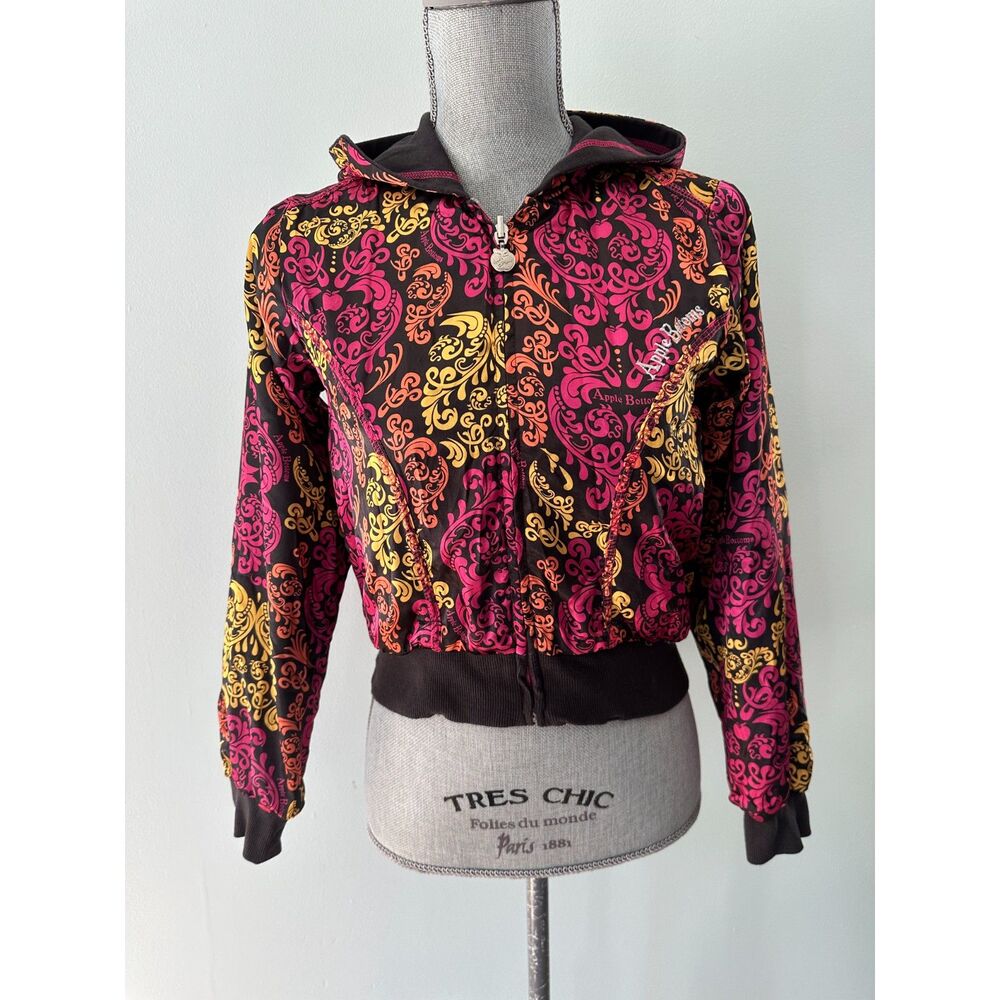 Y2k Vintage Apple Bottoms Multi Color Damask Pattern Hooded Jacket Juniors Large